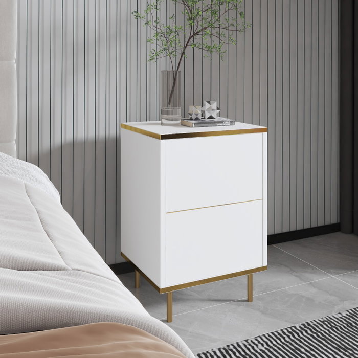 Hanah Home Mesilla de Noche, White, Gold - Elegante y Funcional, 40x60x35 cm
